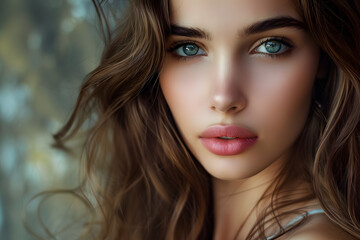 close up portrait of a beautiful woman, skin, hair