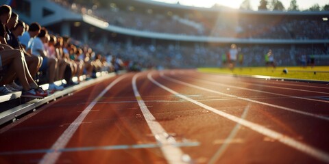 Track and field stadium at Paris Olympic Games, sunlight and spectators