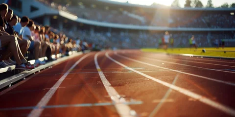 Gordijnen Track and field stadium at Paris Olympic Games, sunlight and spectators © lacindex