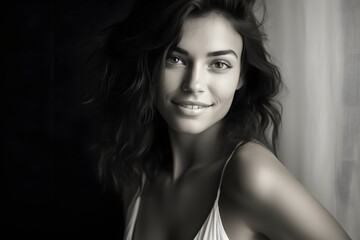 Fototapeta premium portrait of a beautiful woman smiling and happy black and white