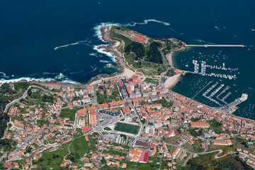 Aerial view of the city of Bayona in Galicia.