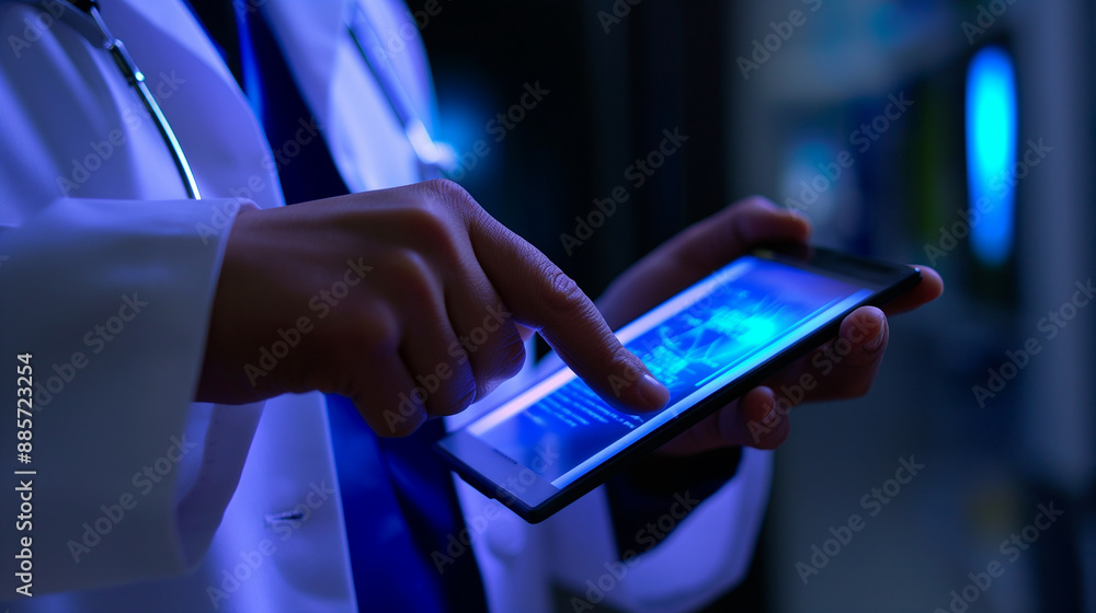 Poster a close-up of a healthcare worker's hand scanning a secure access card to retrieve digital patient r