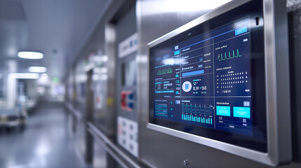 Obraz premium A digital control panel in a hospital showing the secure flow of patient information through advanced document management systems.