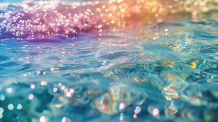 Blurred lights reflecting on the clear water of the sea, creating a beautiful, colorful abstract background.