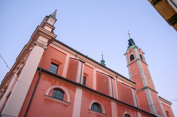 Franciscan Church of the Annunciation next to the Preseren Square in Ljubljana