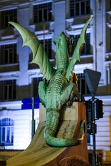 Dragon bridge and the Dragon statue in Ljubljana at night