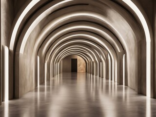 Obraz premium Sleekly designed, an arched marble tunnel glows with light against a dark backdrop