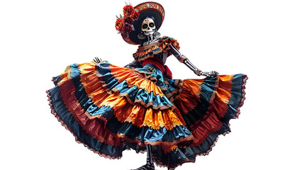 Hispanic Heritage Month Catrina figure, iconic Day of the Dead symbol, cultural celebration of Mexican heritage, png file, isolated on white