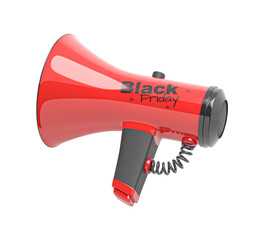 Red and black megaphone with black Friday written on it