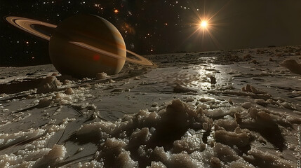  A solar planet with rings made of ice and rock, orbiting a bright star