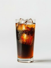 Dark Brown Summer Drink on a light Background with Sunlight and Shadows