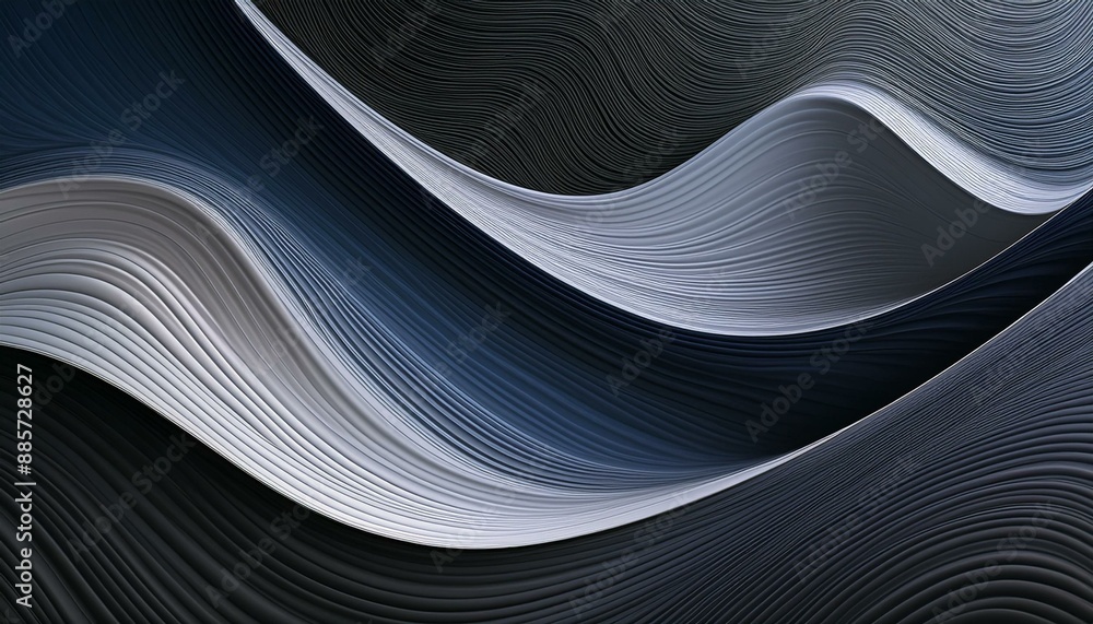 Poster abstract flowing designed horizontal banner with very dark blue, silver and light slate gray colors.
