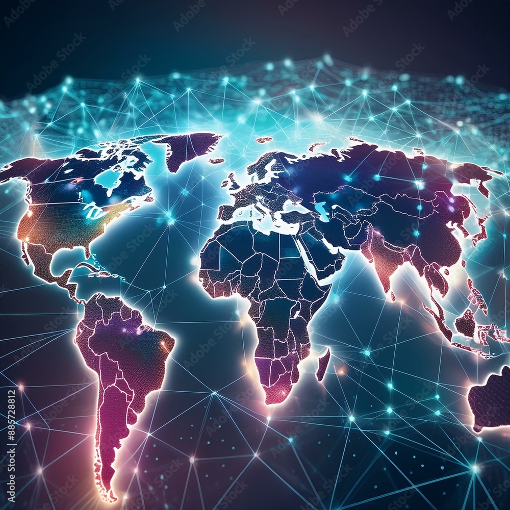 Aufkleber abstract world map concept of global network and connectivity international data transfer and cyber 