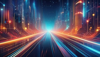 Obraz premium Futuristic digital data stream in cyberspace
