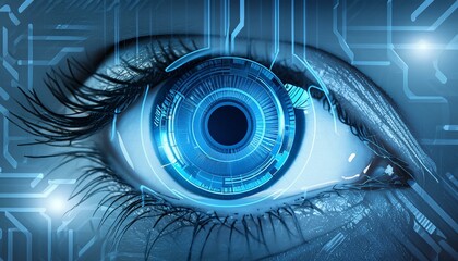 Futuristic digital eye concept in blue tones