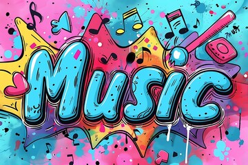 Obraz premium Colorful Music Day illustration with notes and paint splashes