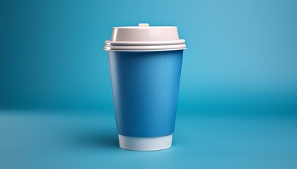 Obraz premium Minimalist disposable coffee cup on blue background