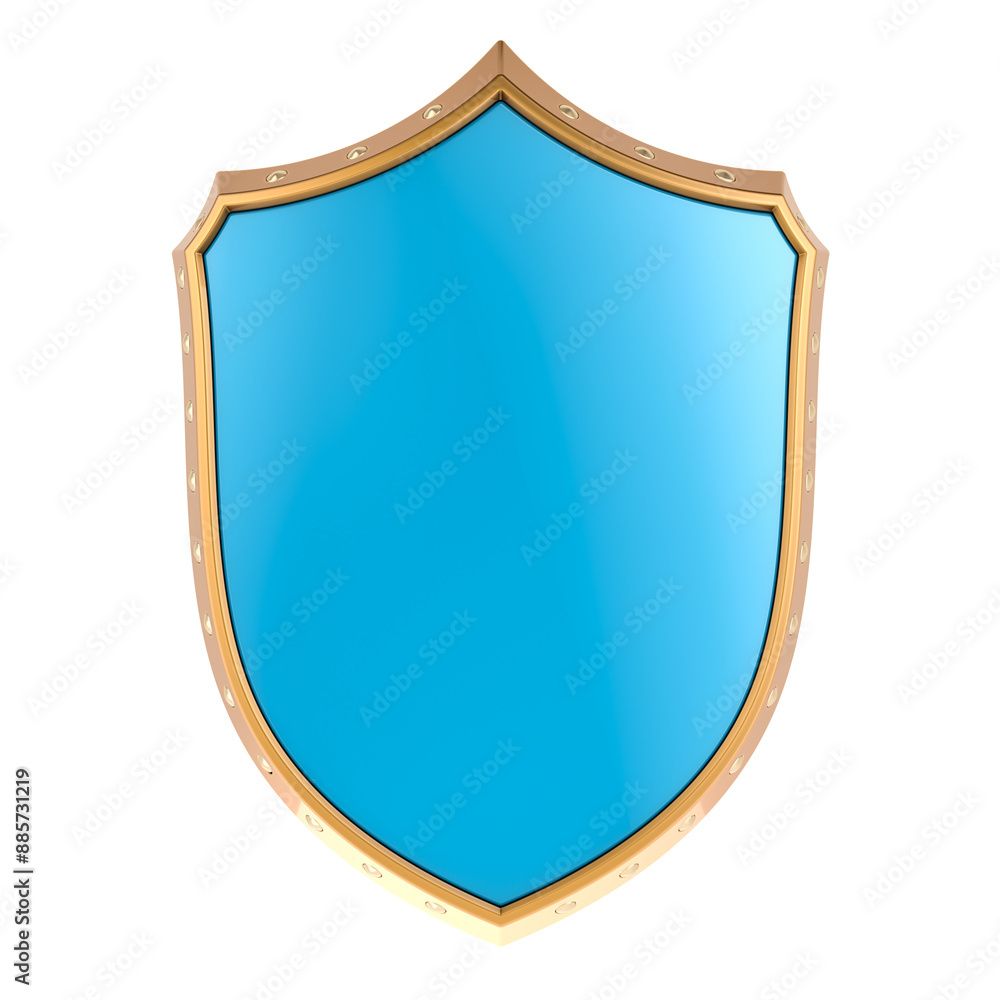 Poster blue shield, front view. 3d rendering isolated on transparent background