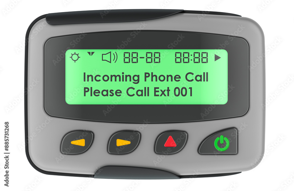 Poster gray pager, beeper. front view. 3d rendering isolated on transparent background