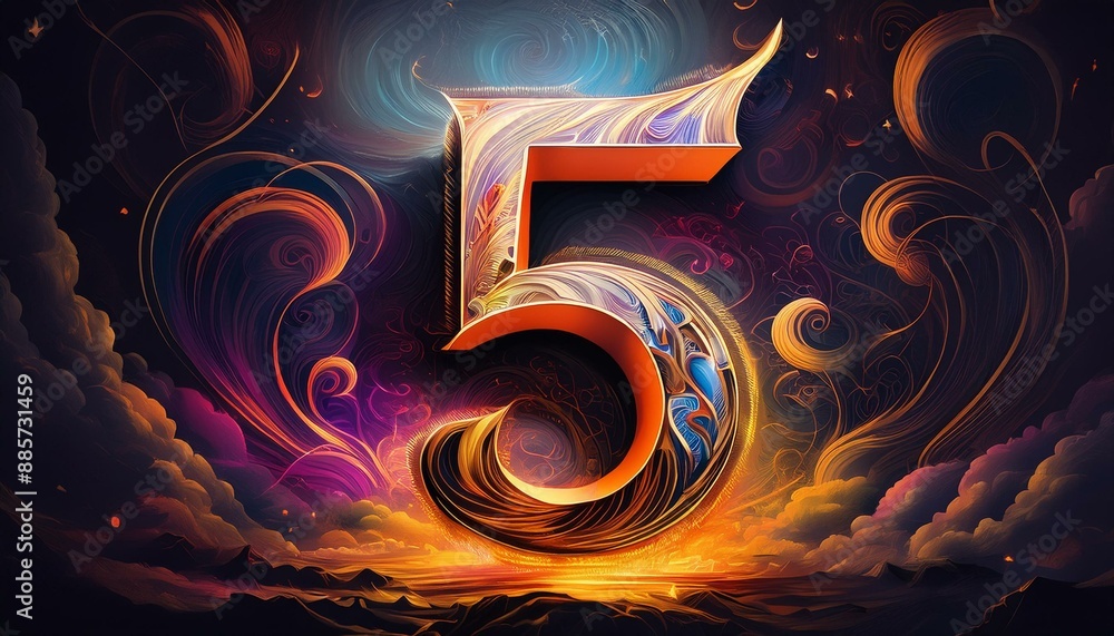 Poster number 5 - number written text five