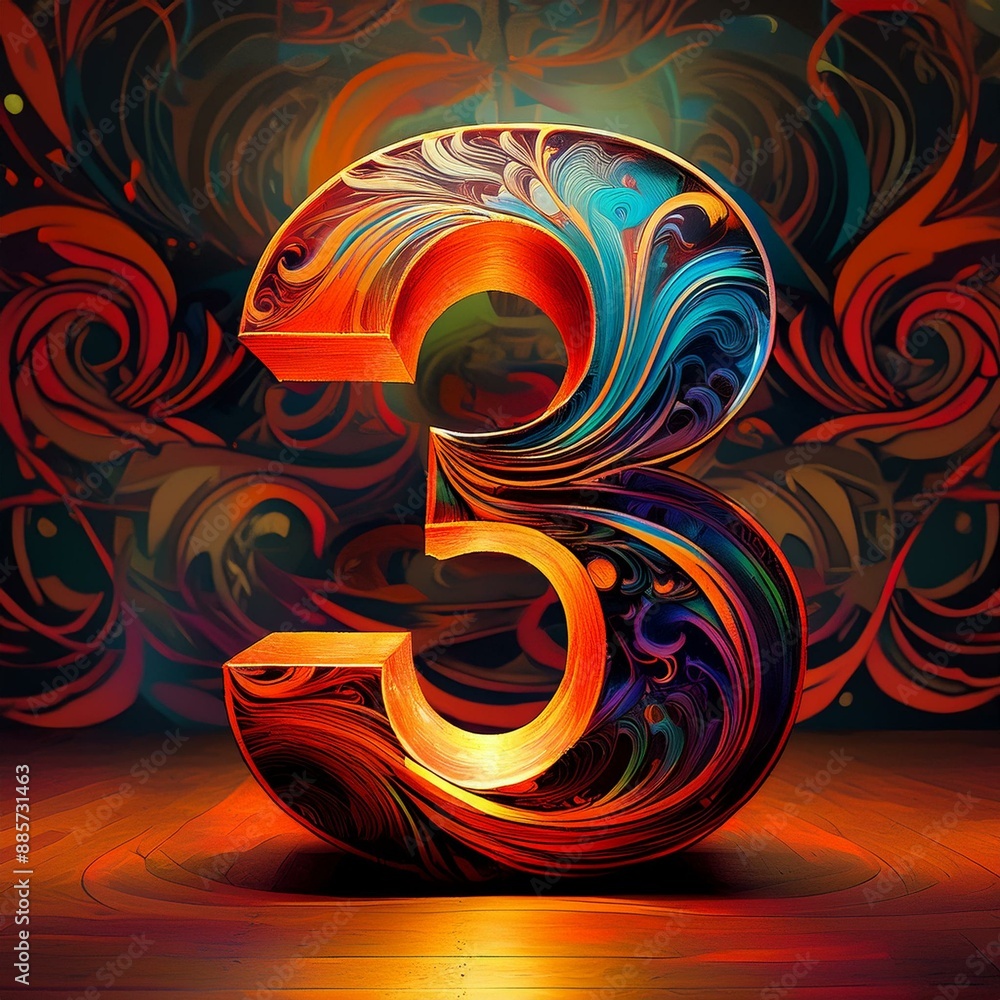 Poster number 3 - number written text three