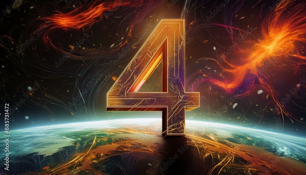 Poster number 4 - number written text four
