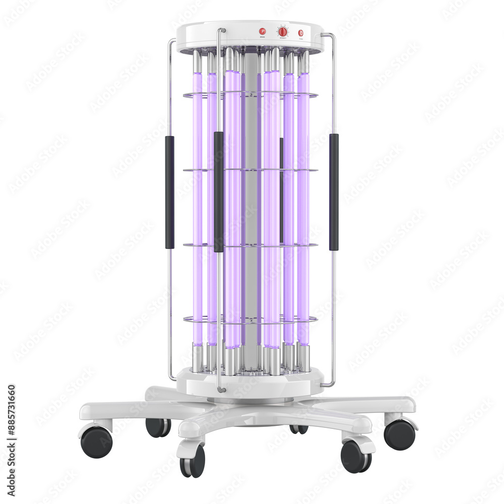 Aufkleber ultraviolet disinfection lamp with wheels. 3d rendering isolated on transparent background