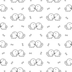Obraz premium Cute kawaii pomeranian dog. Seamless pattern. Coloring Page. Cartoon character. Vector drawing. Design ornaments.
