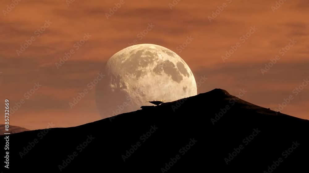 Poster mars rover silhouette against a martian moon generative ai