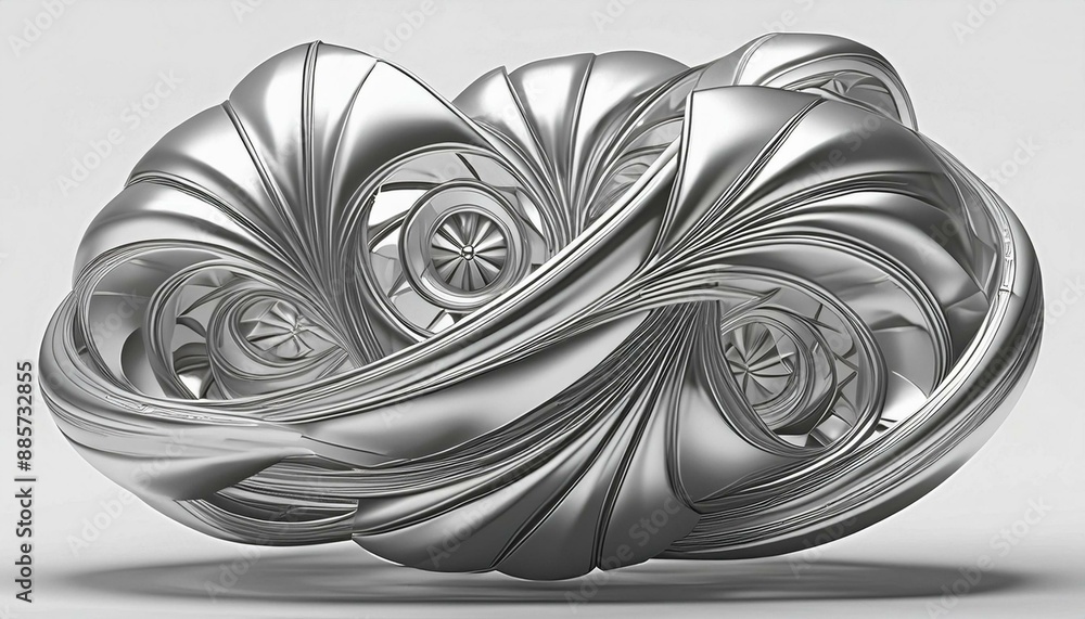 Aufkleber 3d chrome metallic abstract shape objects white background