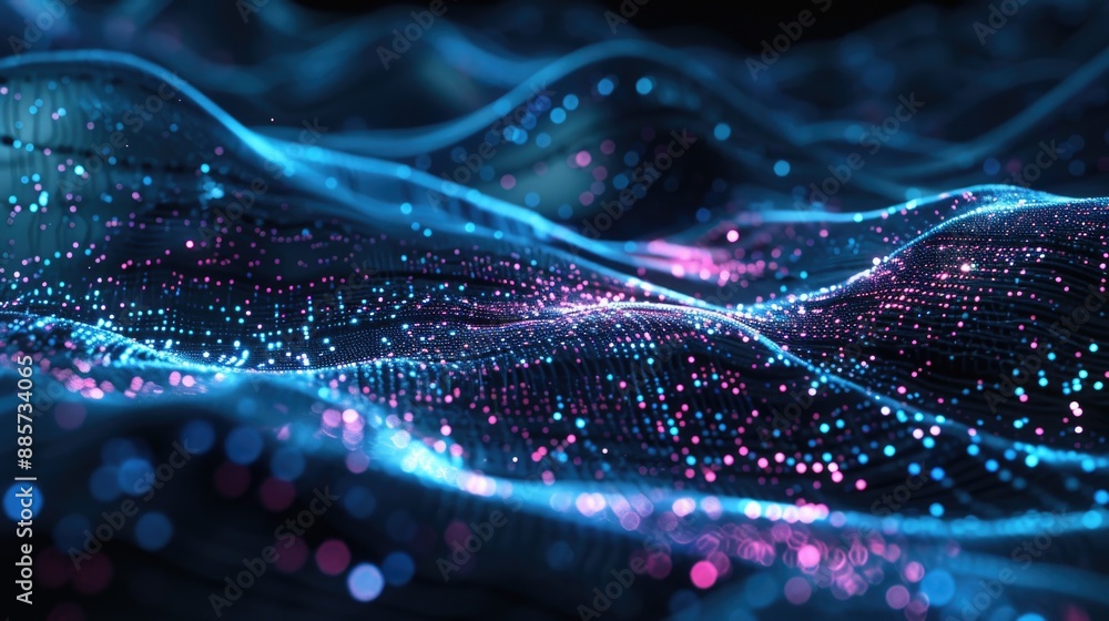 Poster a colorful display of blue and pink lights creating a mesmerizing wave effect