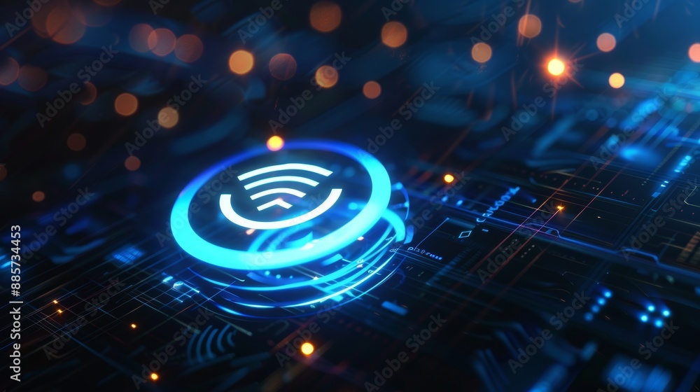 Poster abstract data background with a wifi symbol showing a wireless network and connection