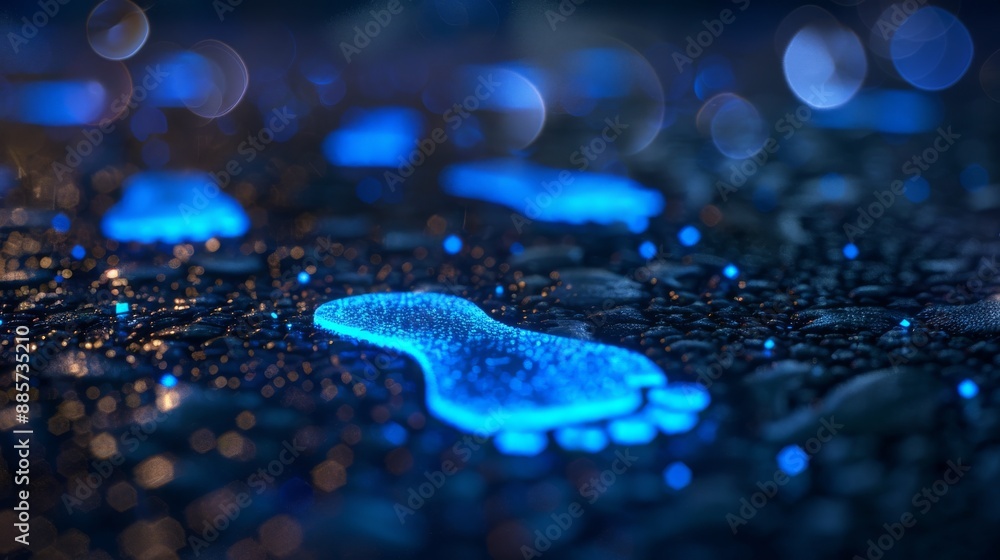 Poster an illustration of cybersecurity digital footprints composed of binary code, emphasizing the importa