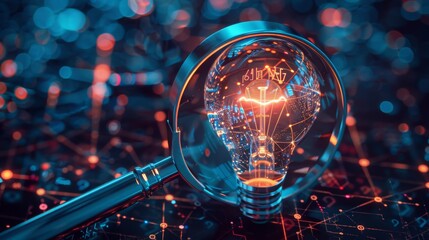 Creative light bulb generating ideas and innovative solutions to help reach strategic goals while magnifying a target.