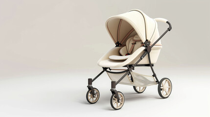 "Modern baby stroller on a white background."