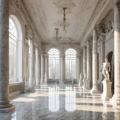 Grand Room With Columns and Chandelier