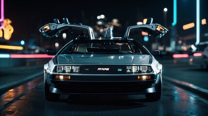 Car Parked on Side of Street at Night