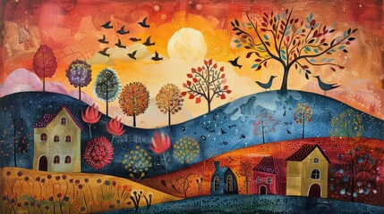 Scandinavian folk art painting. Handmade work. Traditions