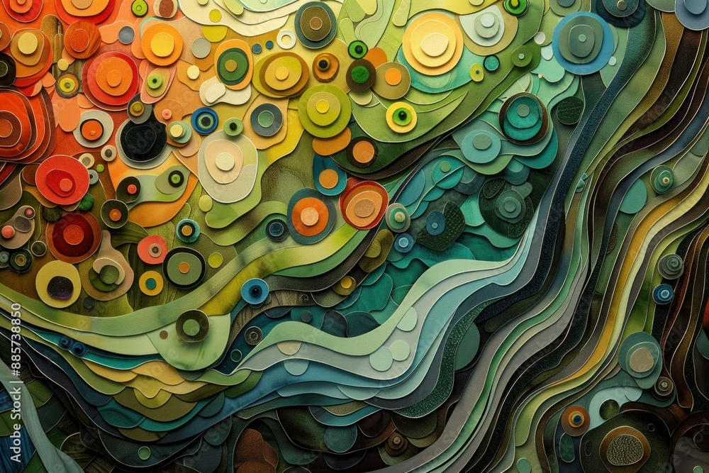 Poster vibrant and artistic texture with multicolored circles and wavy patterns