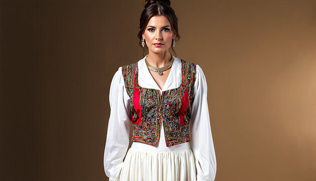 Kosovar woman in traditional Albanian Fustanella dress