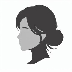 Female User Icon Silhouette with Bun Isolated on White Background