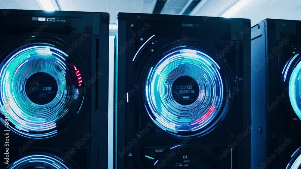 Poster blinking lights on network cables in server room generative ai