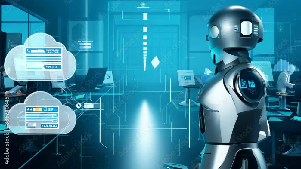 Poster ai robot interacting with cloud-based document management system generative ai
