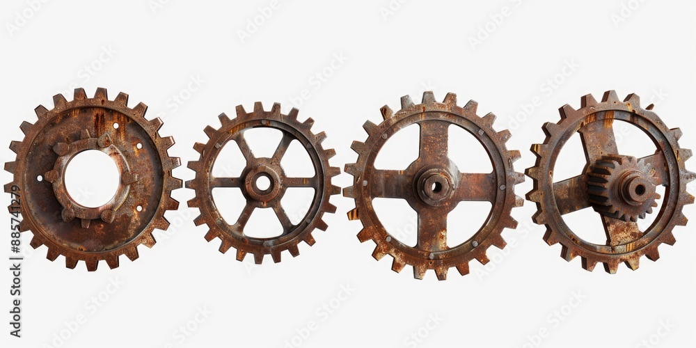 Poster a collection of old gears with rust and corrosion