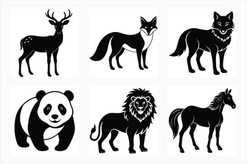 Six Wild Animal Silhouette Vector Bundle Illustration