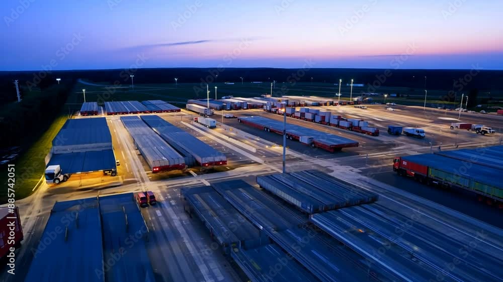 Aufkleber logistics park loading hub at dusk generative ai