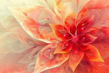 Obraz premium Vibrant and dynamic modern digital artwork with abstract floral design and warm. Blooming colors inspired by nature. Featuring beautiful. Artistic fantasy petals in bright. Fiery red. Orange