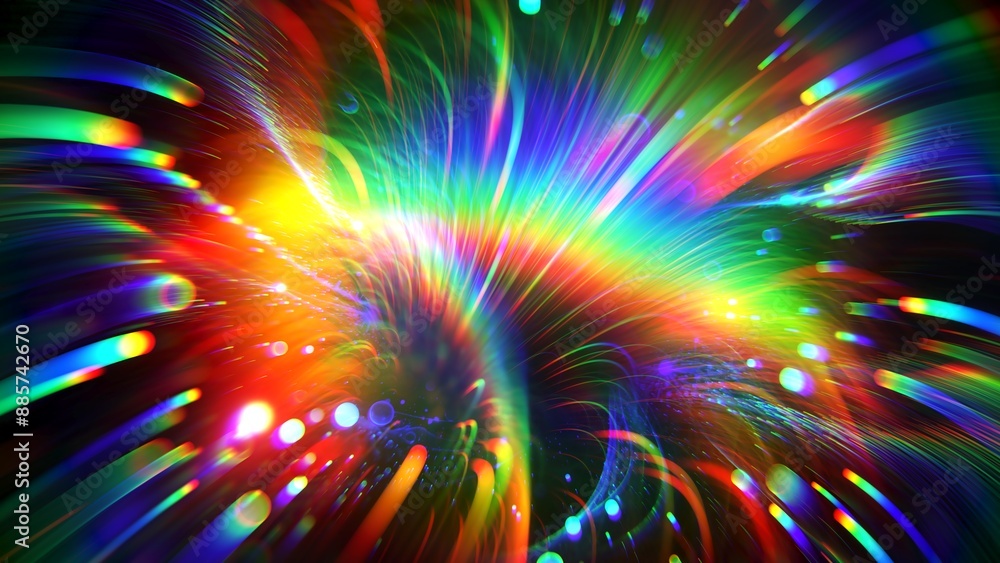 Aufkleber abstract distortion refraction of rainbow rays with spectral gradient and glow effect through lens o