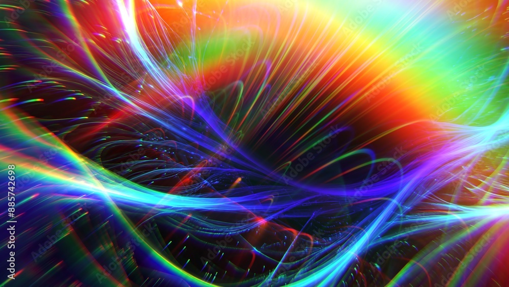 Aufkleber abstract distortion refraction of rainbow rays with spectral gradient and glow effect through lens o
