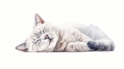 A graceful cat with delicate watercolor markings isolate on white background